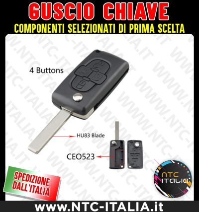 Guscio Chiave Peugeot 207 307 308 407 Citroen C2 C3 C4 C5 C6 4 Tasti HU83 CEO523