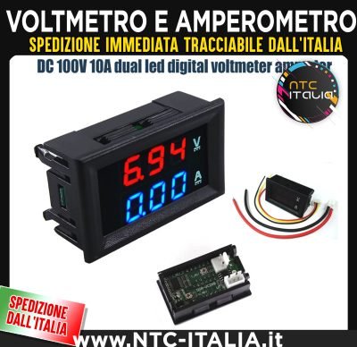 Amperometro e Voltmetro Digitale LCD Led doppio Rosso e Blu 0-100V 0-10A