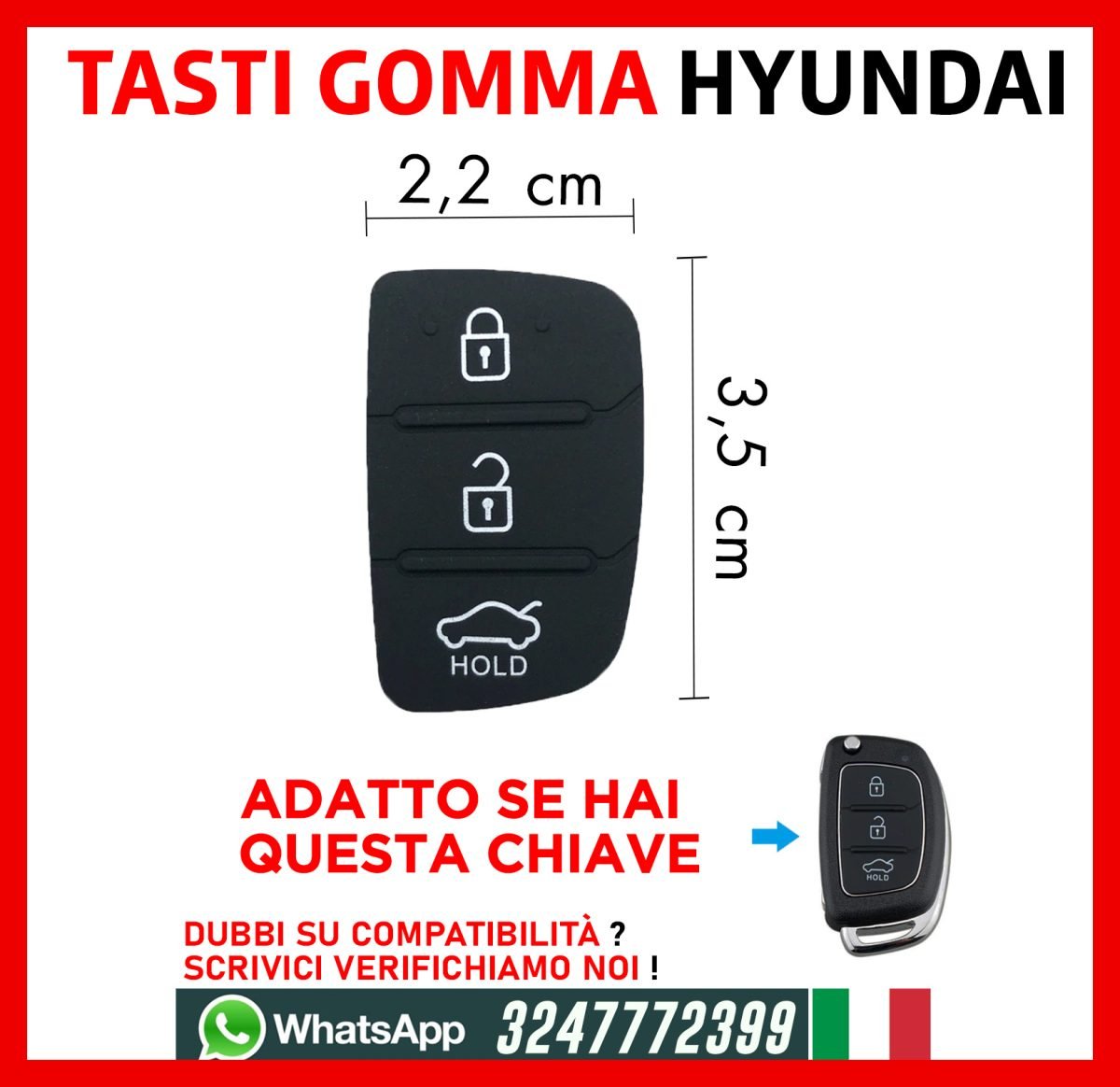 Pulsanti Ricambio Chiave Telecomando Hyundai Tucson Santa FE IX35 IX45 I20