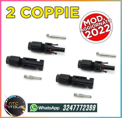 4x Connettori 2 coppie Maschio Femmina per pannelli solari fotovoltaici 30A