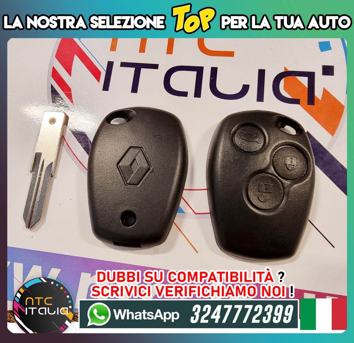 Guscio Chiave+Lama Renault Clio Modus Twingo Kangoo Trafic Master +Logo