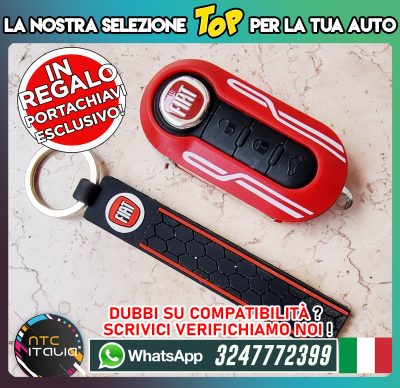 Guscio Chiave Fiat 500 500L Panda Punto Bravo Stilo Rosso + Logo + Portachiavi