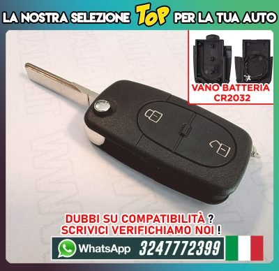 Cover Guscio 2 Tasti con Chiave Audi per VW Seat Skoda con Vano Batteria CR-2032