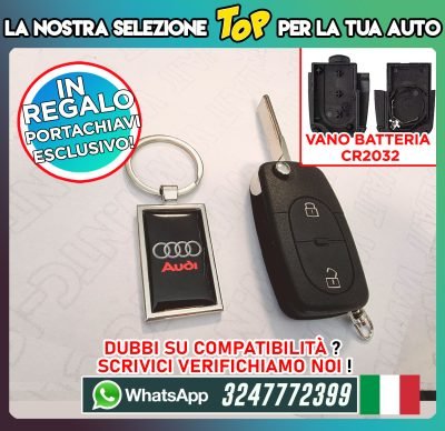 Cover Guscio 2 Tasti con Chiave Audi con Vano Batteria CR-2032 + Portachiavi