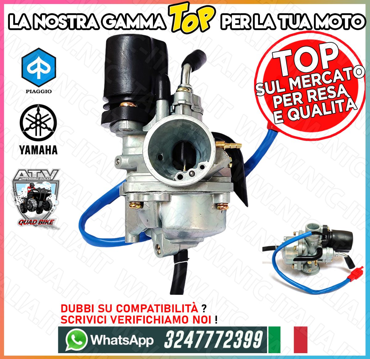 Carburatore Aria 19 mm Piaggio 50 70 90 cc ZIP Yamaha JOG50 2T / SPED.24/48