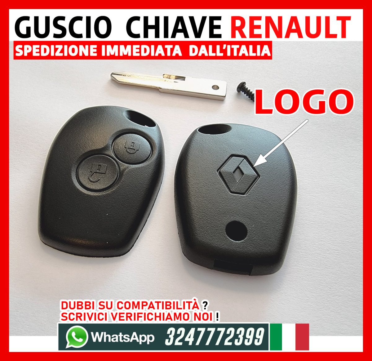 Guscio Chiave 2 tasti con Lama VAC-102 per Renault Clio Modus Twingo Kango