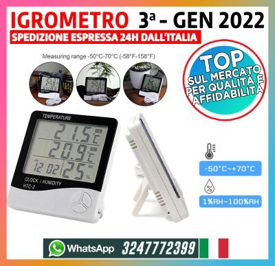 Igrometro Display LCD Ora Umidità Temperatura da -50° a +70° precisione 0.1°