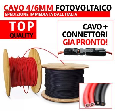 Coppia Cavo Solare H1Z2Z2 4mm 6mm per fotovoltaico Prezzo al Metro + Connettori