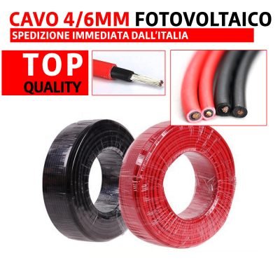 Coppia Cavi Solare H1Z2Z2 6mm per fotovoltaico 10metri (5m rosso+5m nero)