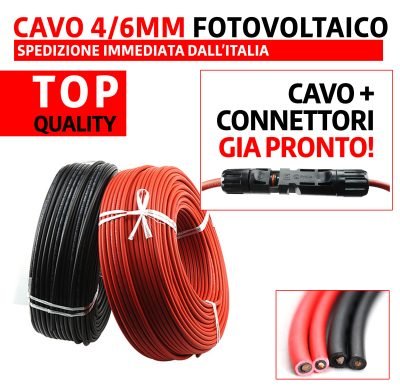 Cavo solare H1Z2Z2 6mm per fotovoltaico / 20 40 60 metri FG21 certificaz. TUV