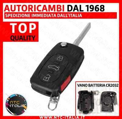 Chiave Guscio 3+1 Tasti Lama per A U D I – V W – S k o da Vano Batteria CR-2032
