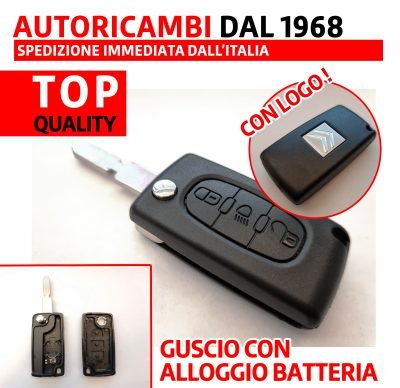 Guscio Chiave 3 Tasti CEo536 Lama-406 +vano batteria con Logo Peugeot Citroen