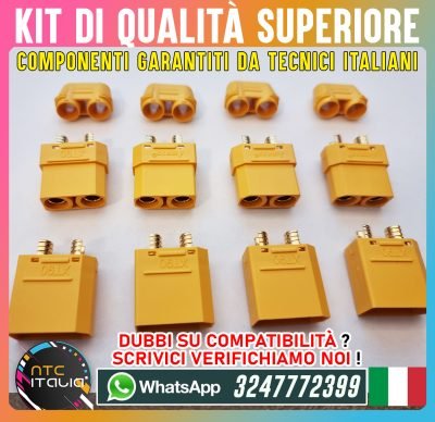 8 Connettori Originali Amass XT90 4 Maschio 4 Femmina + 8 Passacavi batterie LiPo Droni RC