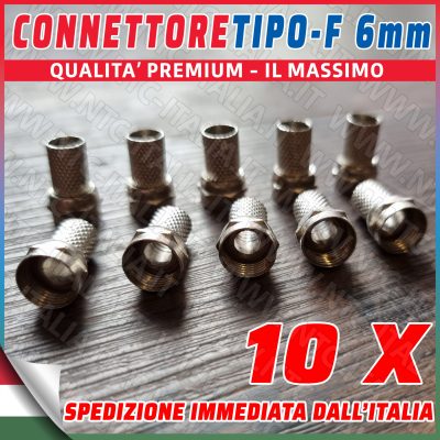 10x Connettori F con Oring Presa Spina F a Vite Satellitare e TV per Cavo 6mm