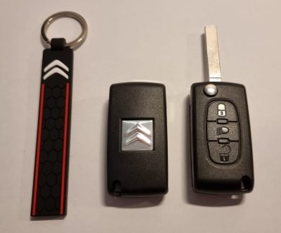 Guscio 3Tasti+Lama Piatta Vano batteria Citroen C2,C3,C4,C5 C6 +Portachiavi