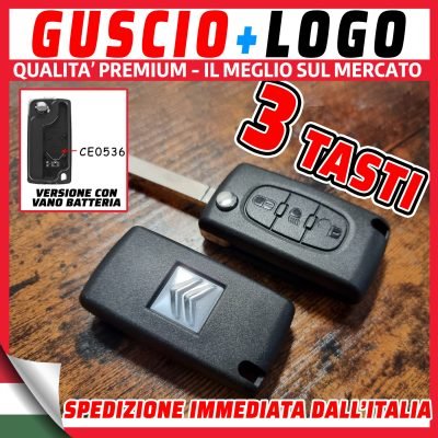Guscio 3 Tasti+Lama Piatta con vano batteria Citroen C2 C3 C4 C5 C6 Peugeot 207 307 308 407