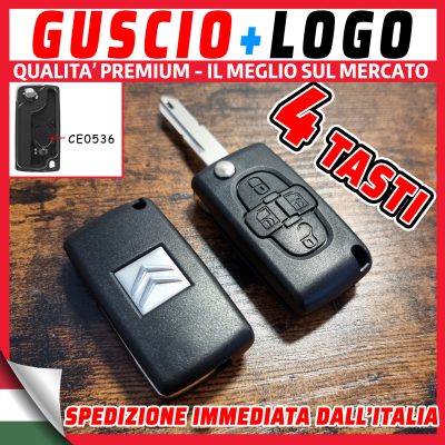 Guscio Chiave 4 Tasti+VANO Batteria Universale Citroen C8 Peugeot 1007 807 +Logo