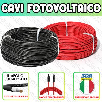 Cavo solare H1Z2Z2 4 6 mm per fotovoltaico 5m10m 20m metri FG21 certificaz. TUV