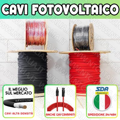 Coppia Cavo Solare H1Z2Z2 4mm Fotovoltaico 18m 18 metri (9m rosso+9m nero)