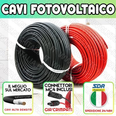 Cavo solare H1Z2Z2 4mm 6mm per fotovoltaico 2m 5m 10m 20m FG21 Premium