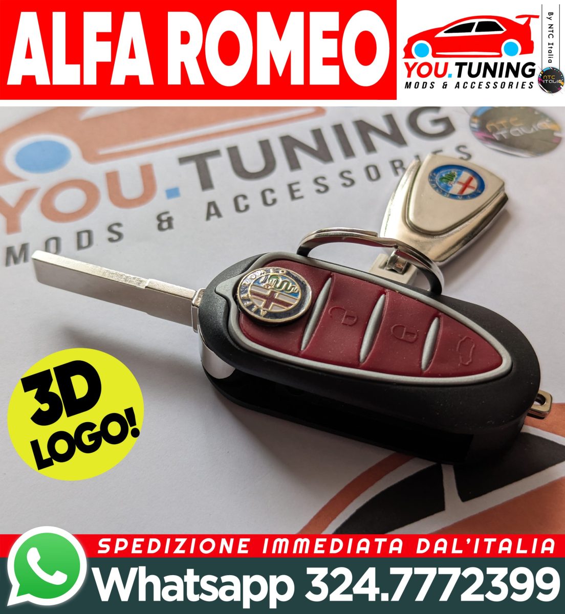 Guscio Chiave 3 Tasti Alfa Romeo Mito Giulietta +LOGO-3D