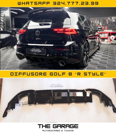 Diffusore Posteriore per VW Golf 8 TSI, TDI Standard – 2 Uscite Nero Lucido