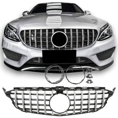 Griglia radiatore sportiva nera cromata, per Mercedes Classe C W205 S205 13-21