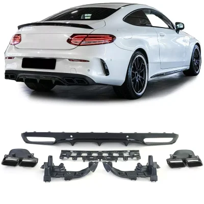 Diffusore posteriore sportivo + terminali nero, per Mercedes C C205 Coupè 15-18