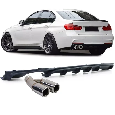 Diffusore posteriore opaco + terminale doppio tubo cromato, per BMW F30 F31