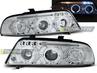 Fari Angel Eyes Cromato per Audi A4 (01.99-09.00) Fanali Anteriori