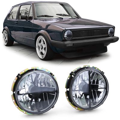 Fari Vetro Trasparente Nero Fumé con Fadenkreuz per Volkswagen Golf 1 + Cabrio