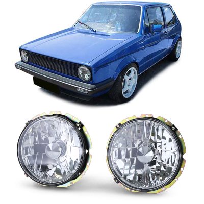 Fari Vetro Trasparente H4 Cromati per Volkswagen Golf 1 (1974-1983) Cabrio