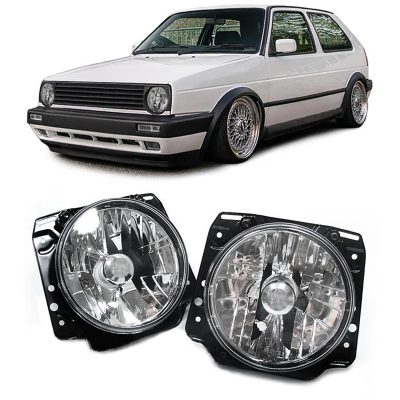 Fari Vetro Trasparente Set Cromati per Volkswagen Golf 2 (1983-1992) Plug&Play