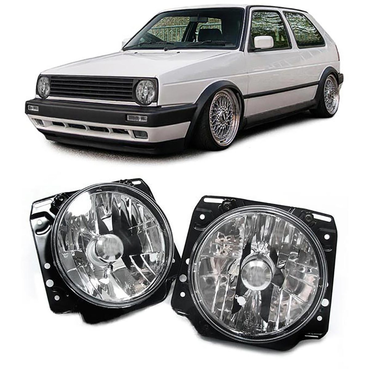 Fari Vetro Trasparente Set Cromati per Volkswagen Golf 2 (1983-1992) Plug&Play