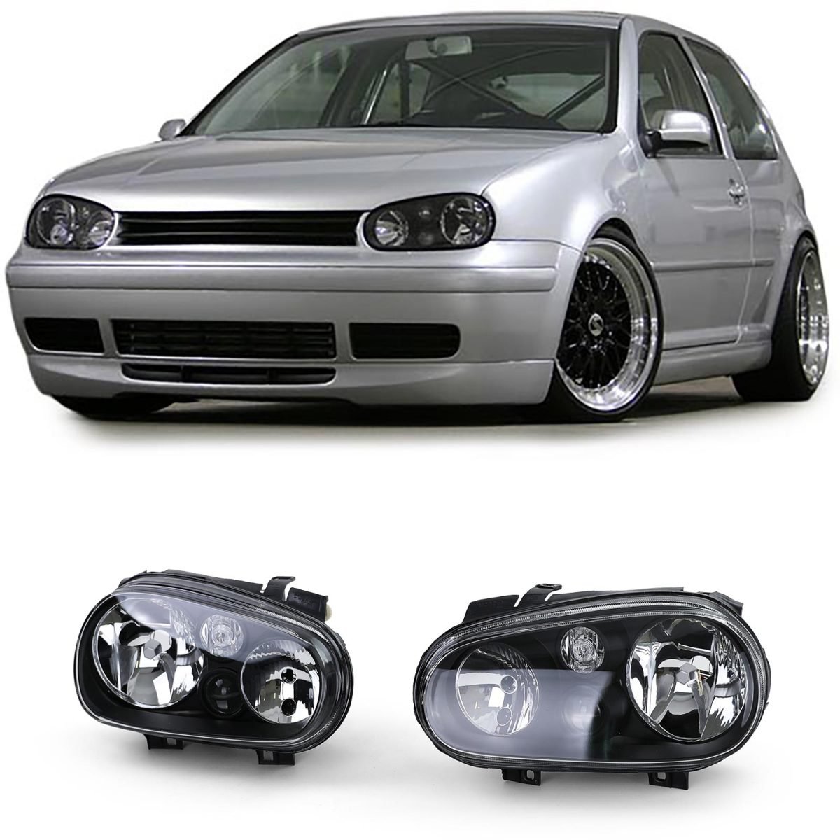 Fari Vetro Trasparente con Nebbiolo Set Nero per Volkswagen Golf IV 4 1997-2003