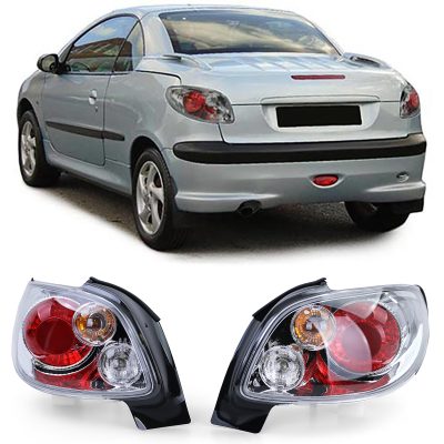 Fanali Posteriori Vetro Trasparente Cromato per Peugeot 206 CC Coupé Cabrio