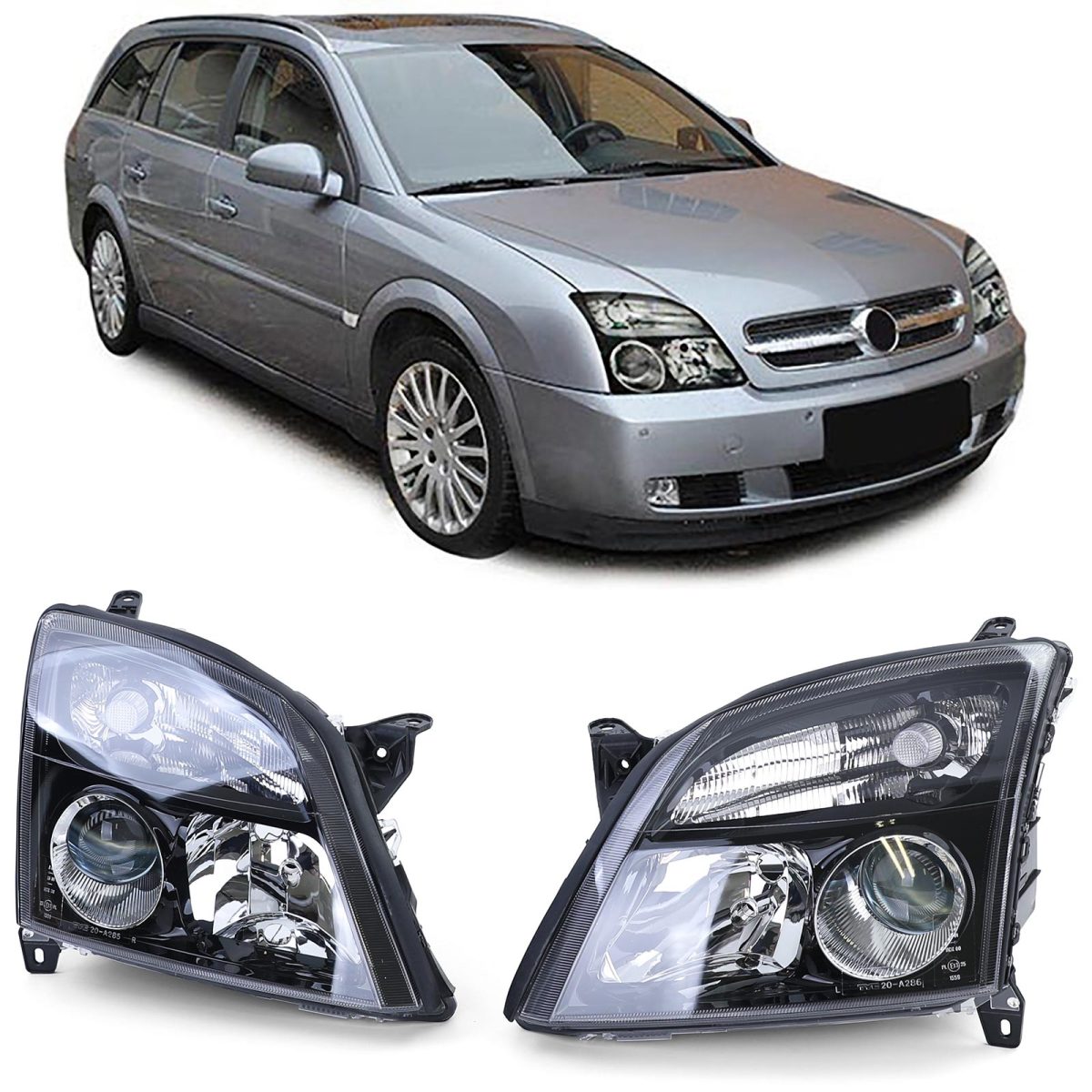 Fari Vetro Trasparente Set Nero H7 per Opel Vectra C + Signum 2002-2005