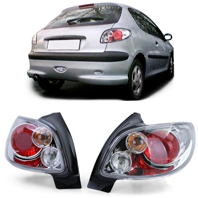 Fanali Posteriori Vetro Trasparente Cromato per Peugeot 206 Berlina 2 Volumi