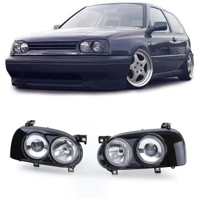 Fari Doppio H1 H3 Neri Coppia per Volkswagen Golf 3 1991-1997 Senza Omologazione