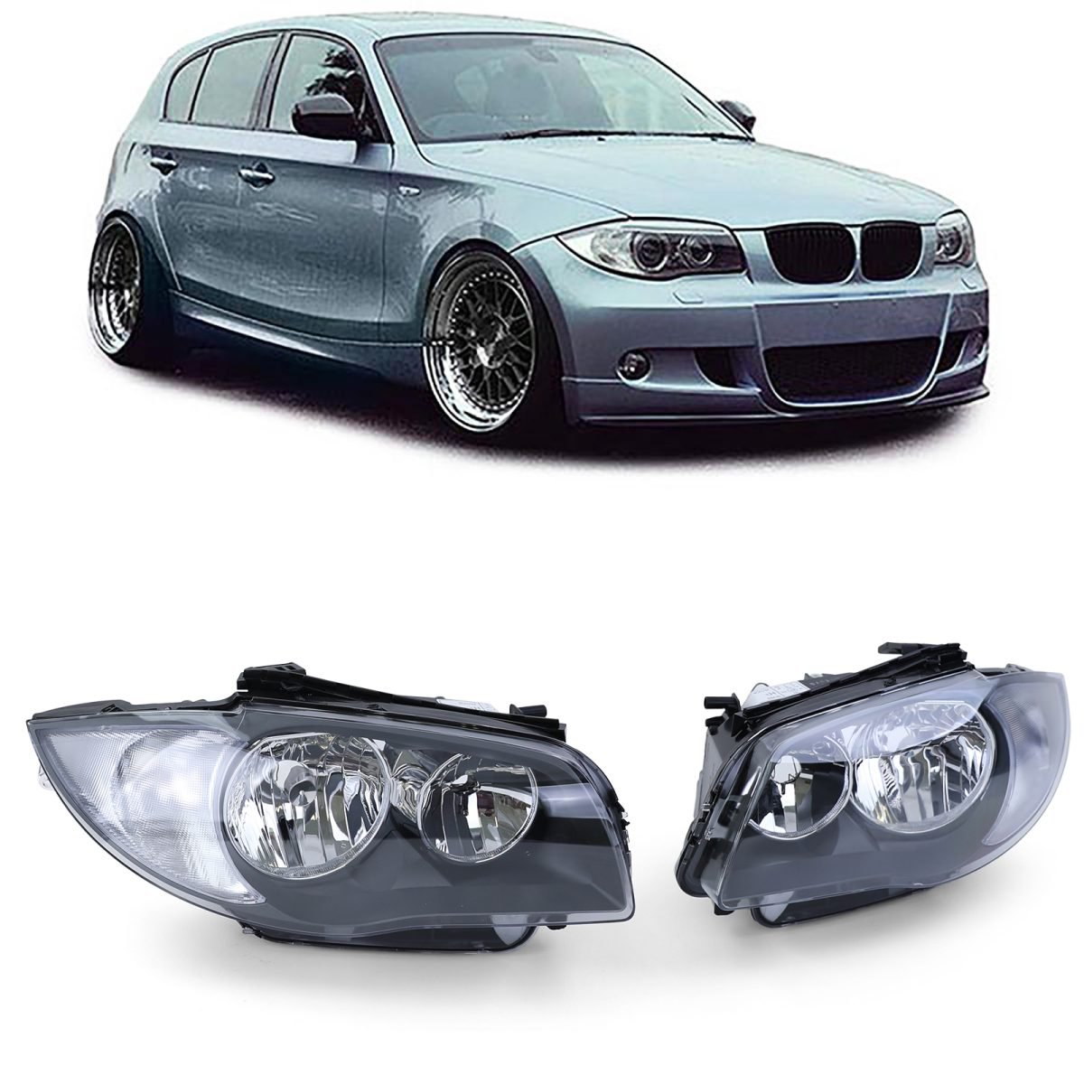 Fari Neri H7 H7 Coppia per BMW E81 E82 E87 E88 Dal 2004, Omologati E