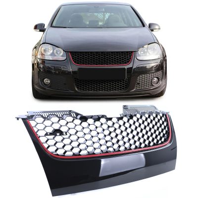 Griglia Sportiva Nera Lucida con Striscia Rossa per Volkswagen Golf 5 GTI 03-09