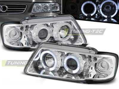 Fari Angel Eyes Cromato per Audi A3 8L (08.96-08.00) Fanali Anteriori