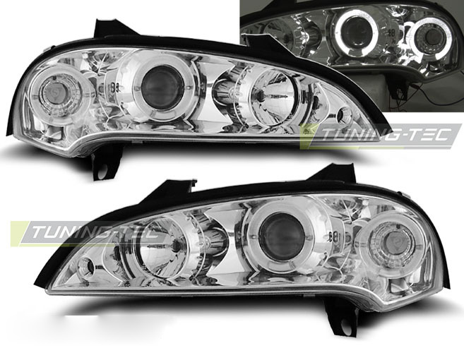 Opel Tigra 09.94-12.00 Angel Eyes Cromato Fari Anteriori a LED con Cornice Cromo