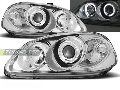 Honda Civic 09.95-02.99 Fanali Angel Eyes Cromato Anteriori Finitura Cromo