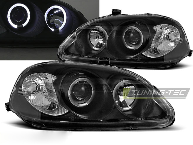 Honda Civic 09.95-02.99 Fanali Angel Eyes Neri per Ottimizzazione Illuminazione