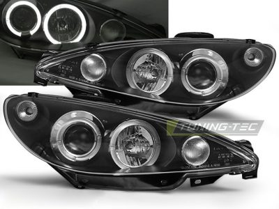 Peugeot 206 98-02 Angel Eyes Nero Fari Anteriori LED Luci Diurne