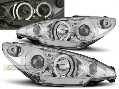 Peugeot 206 02- Fanali Angel Eyes Cromato Anteriori per Peugeot 206 (02)
