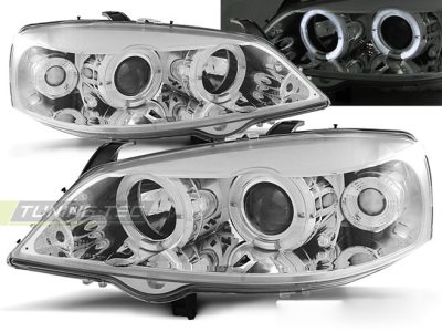 Opel Astra G 09.97-02.04 Fanali Angel Eyes Cromato Anteriori Fari Luci
