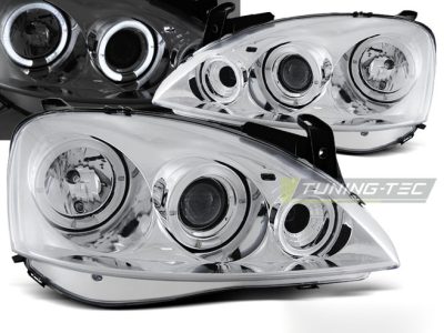 Opel Corsa C 11.00 - 09.06 Fanali Angel Eyes Cromato Anteriori con LED