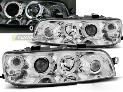 Fiat Punto 2 10.99-06.03 Fanali Angel Eyes Cromato Anteriori e Posteriori